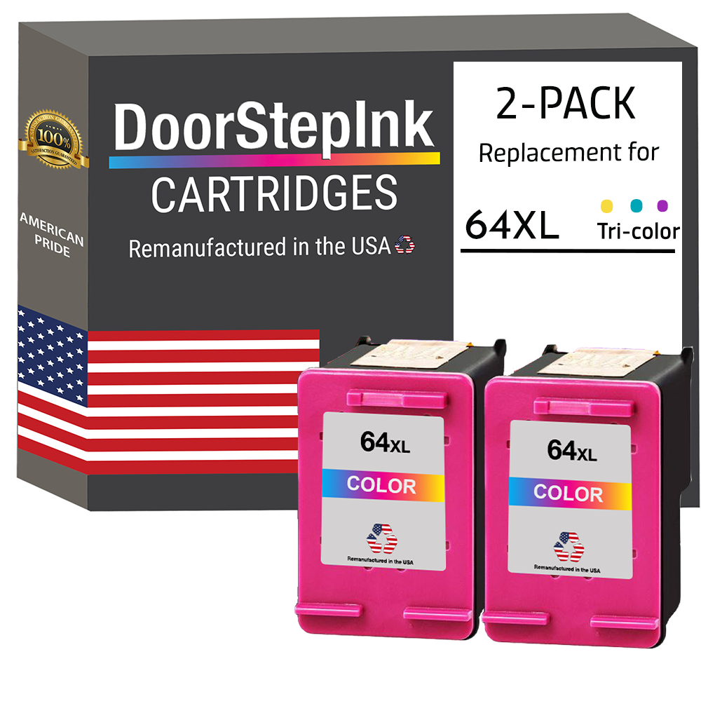 DoorStepInk Brand for HP 64XL (N9J91AN) Tri-Color Twin Pack Remanufactured in the USA Ink Cartridges, N9J91AN