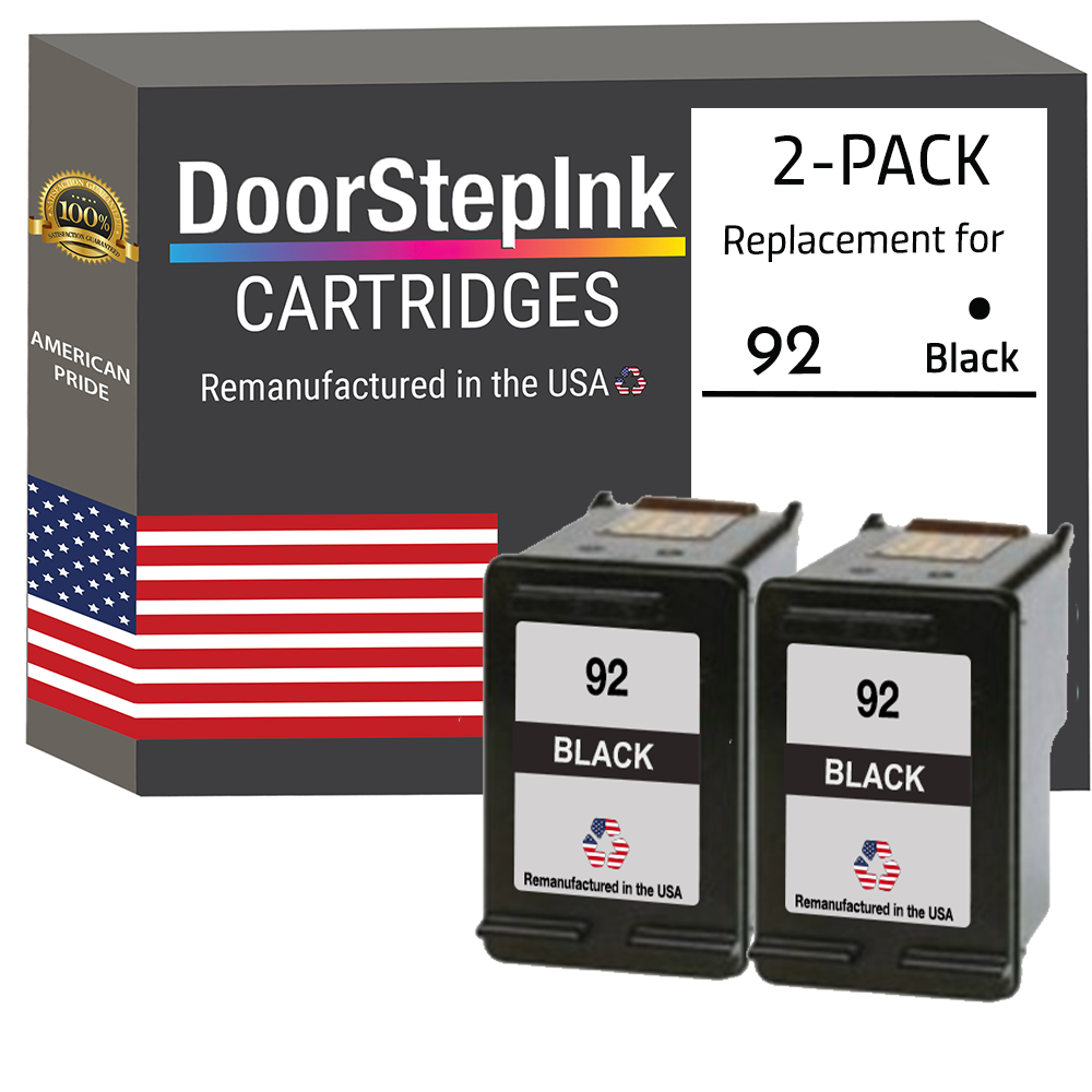 DoorStepInk Brand for HP 92 (C9362WN) Black Twin Pack Remanufactured in the USA Ink Cartridges, C9362WN