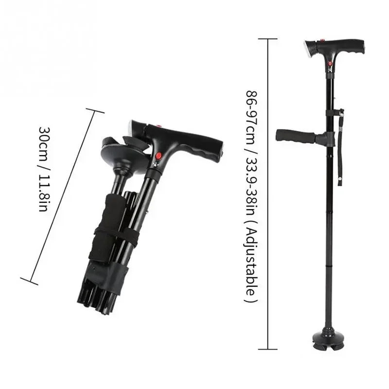 Collapsible Telescopic Folding Cane with LED Light and Alarm