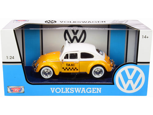1966 Volkswagen Beetle "Taxi" Yellow with White Top 1/24 Diecast Model Car by Motormax