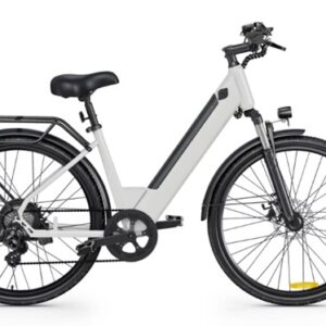 DYV C7 700C 26" 36V 14Ah 350W Electric City Bicycle Aluminum Alloy Frame with Step Thru Hidden Lithium Battery Color: White