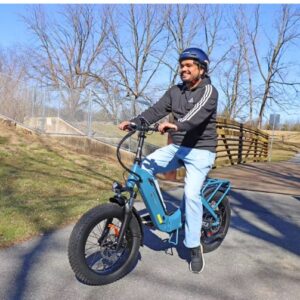 DYV FF500 2024 E bike 20" 48V 14AH 500W 7 Speed fat tire Hybrid Ebike Off Road Mid Drive Color: Sky Blue