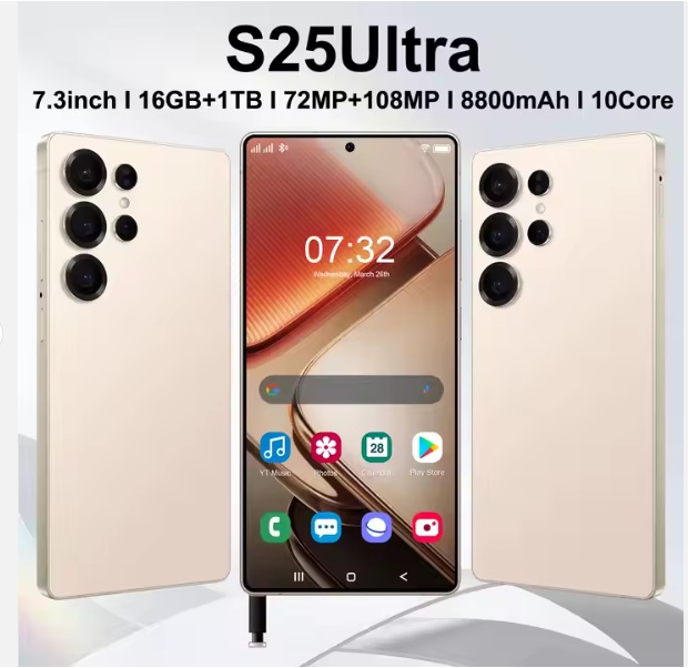 S25 Ultra High Quality Unlocked Smartphone Dual SIM S25 Ultra Cell Phones 16GB+1TB Gaming Mobile Phones Color: Black